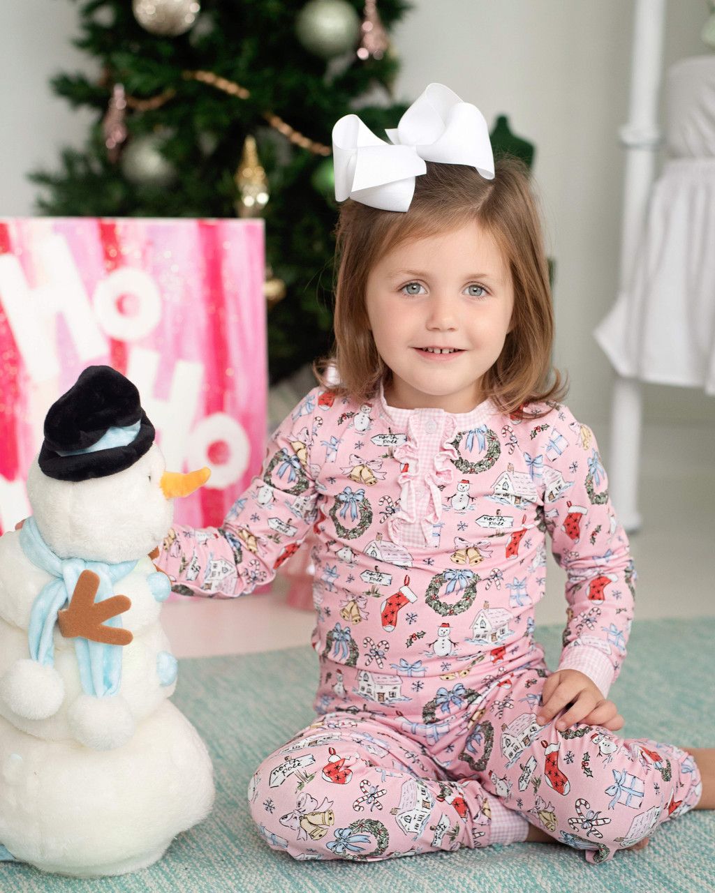Pink Knit Christmas Print Pajamas
