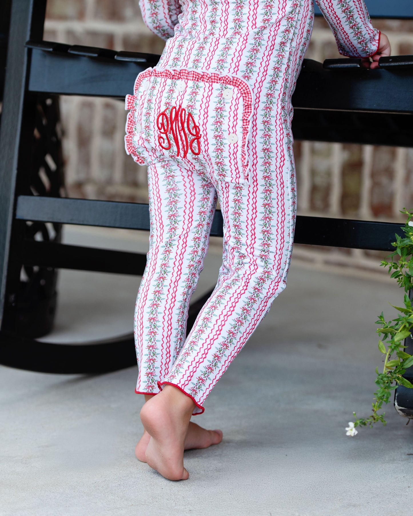 Red And Green Knit Holiday Garland Zipper Pajamas
