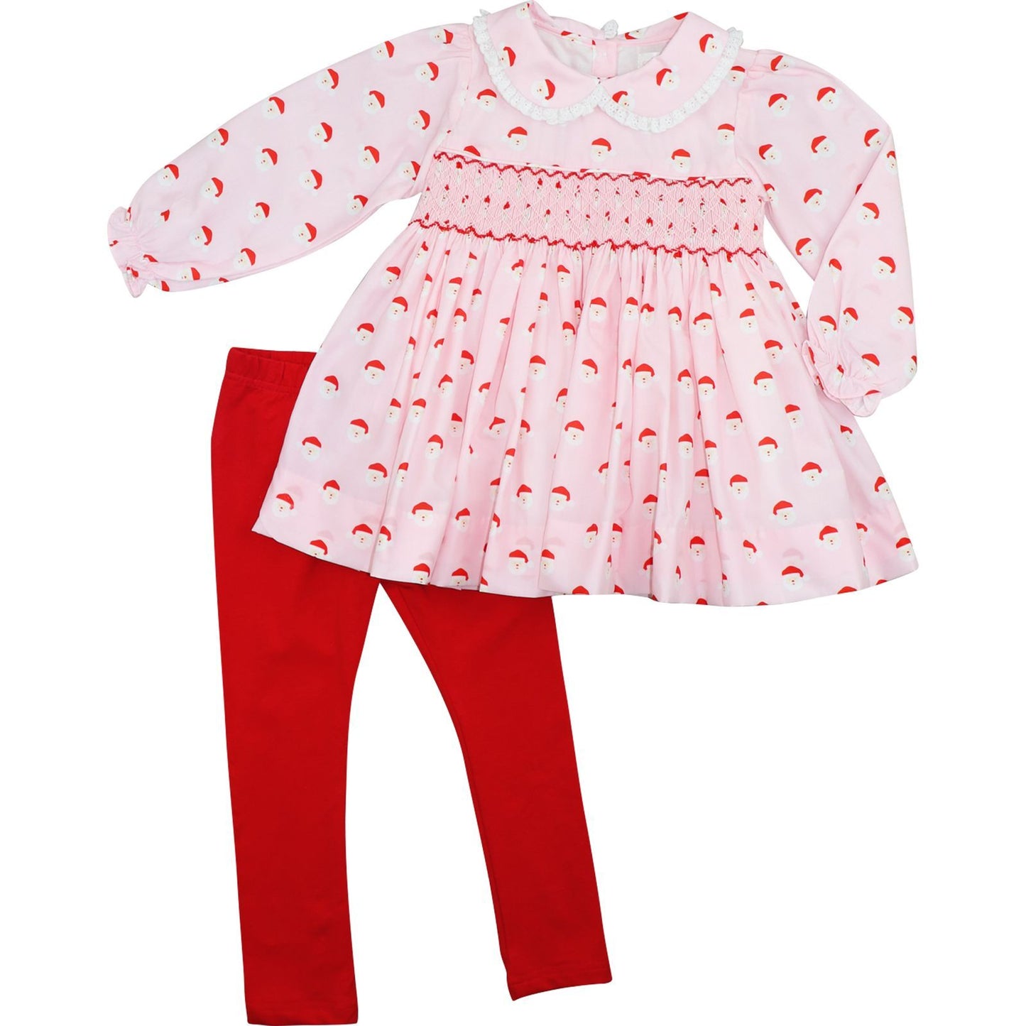 Pink And Red Smocked Santa Legging Set