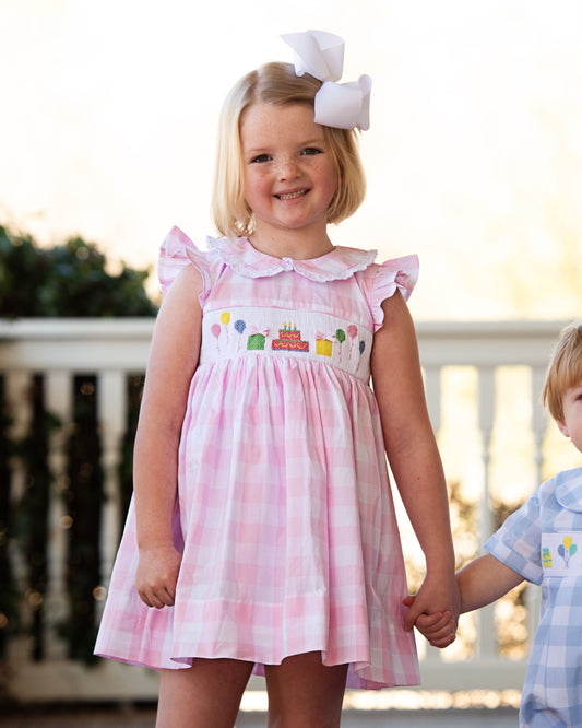 Pink Check Smocked Birthday Dress