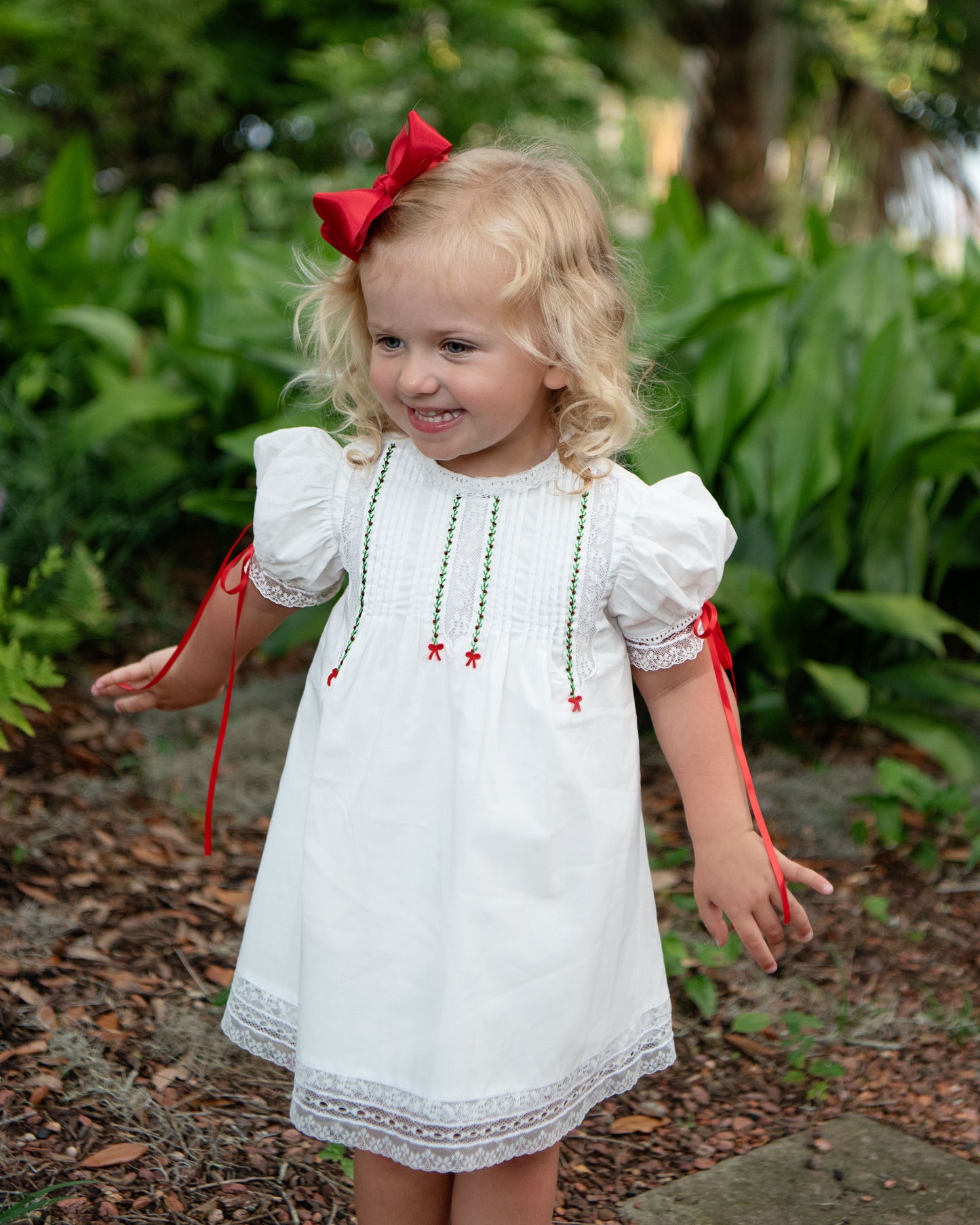 Red And Green Embroidered Heirloom Dress