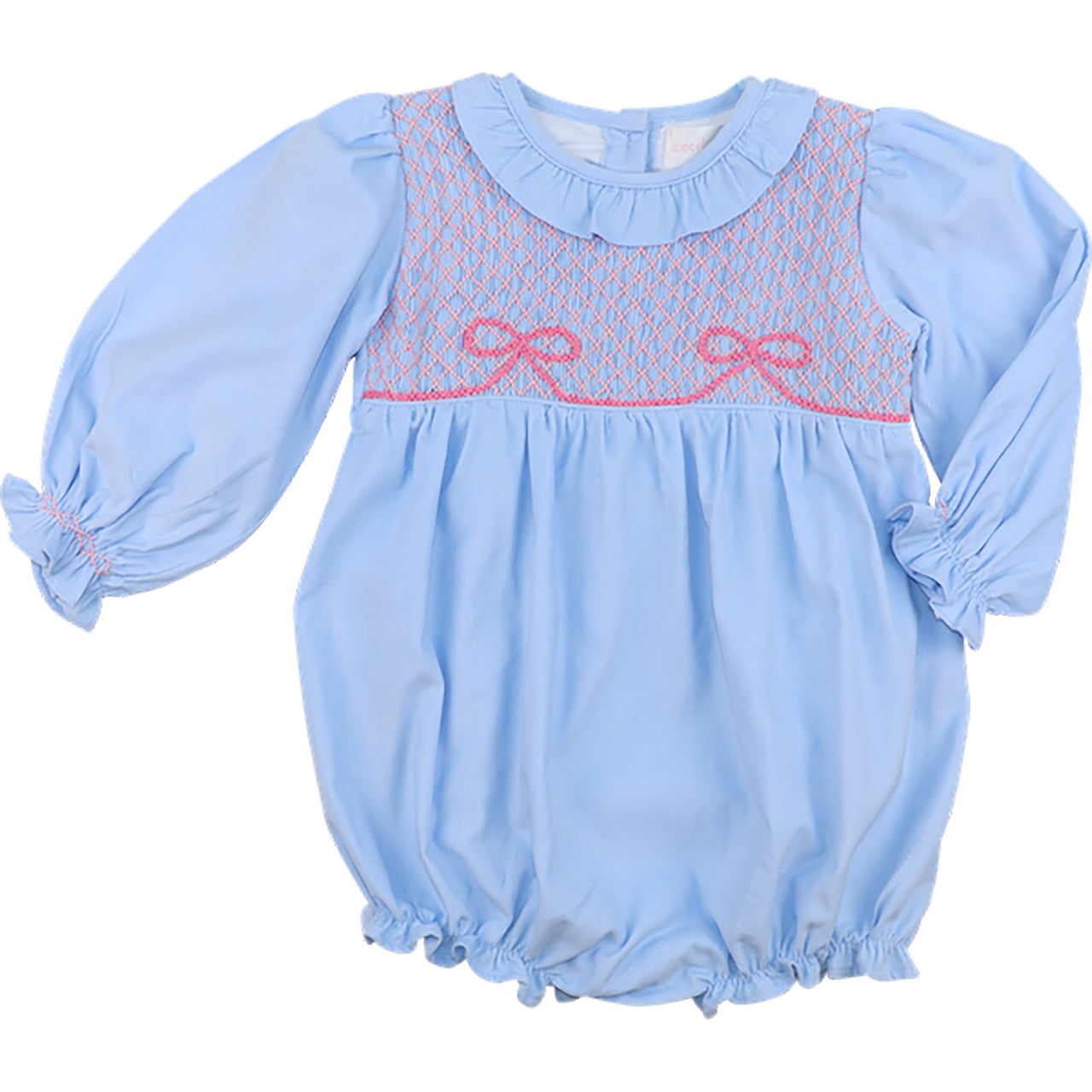 Blue Corduroy Smocked Bow Bubble