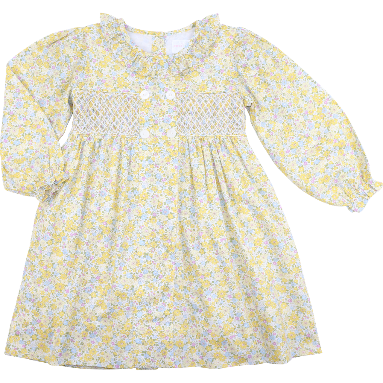 Yellow And Blue Floral Smocked Dress