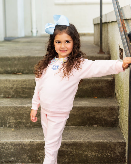 Pink Floral Collar Sweatsuit