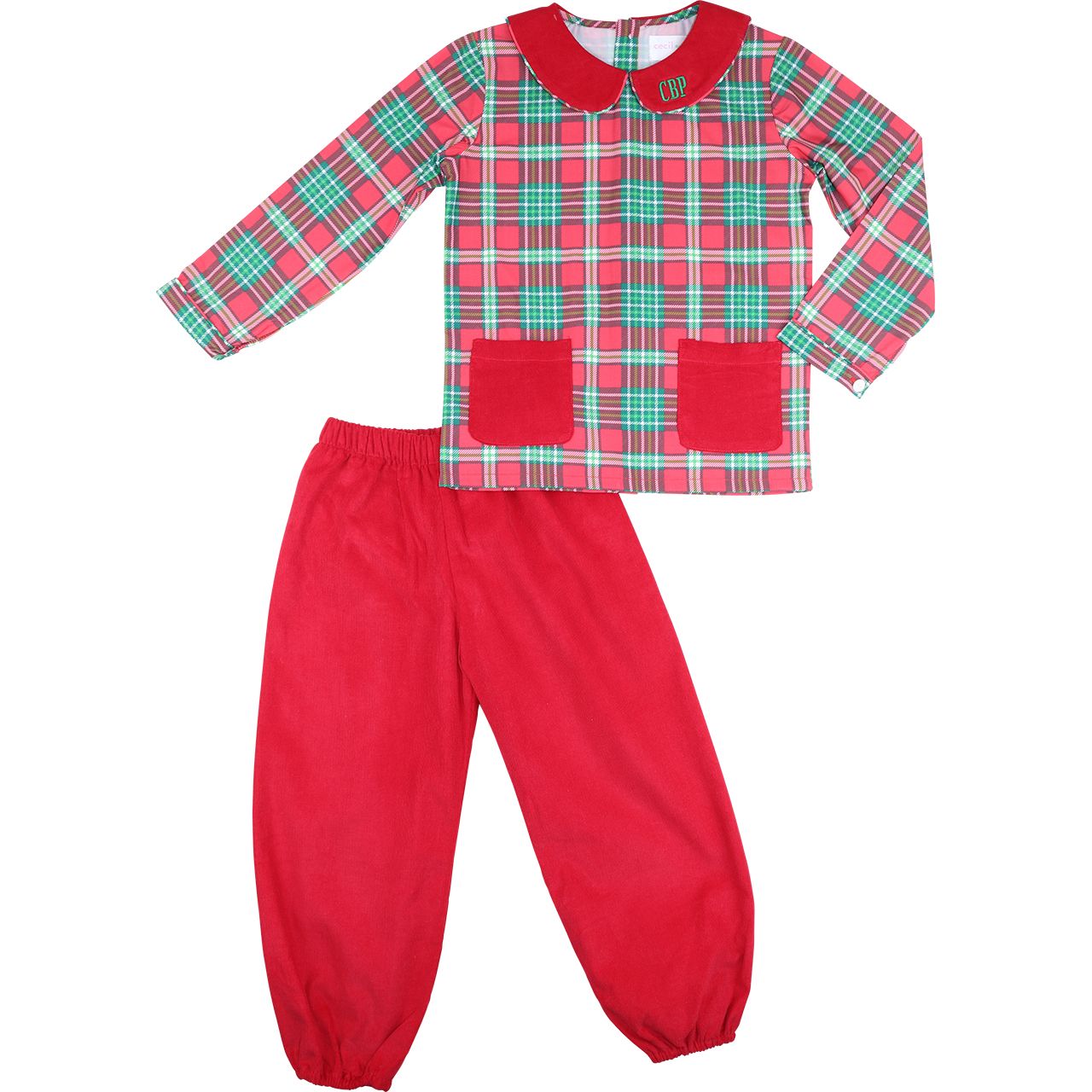 Green And Red Christmas Plaid Pant Set