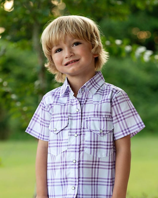 Lavender Plaid Pearl Snap Shirt