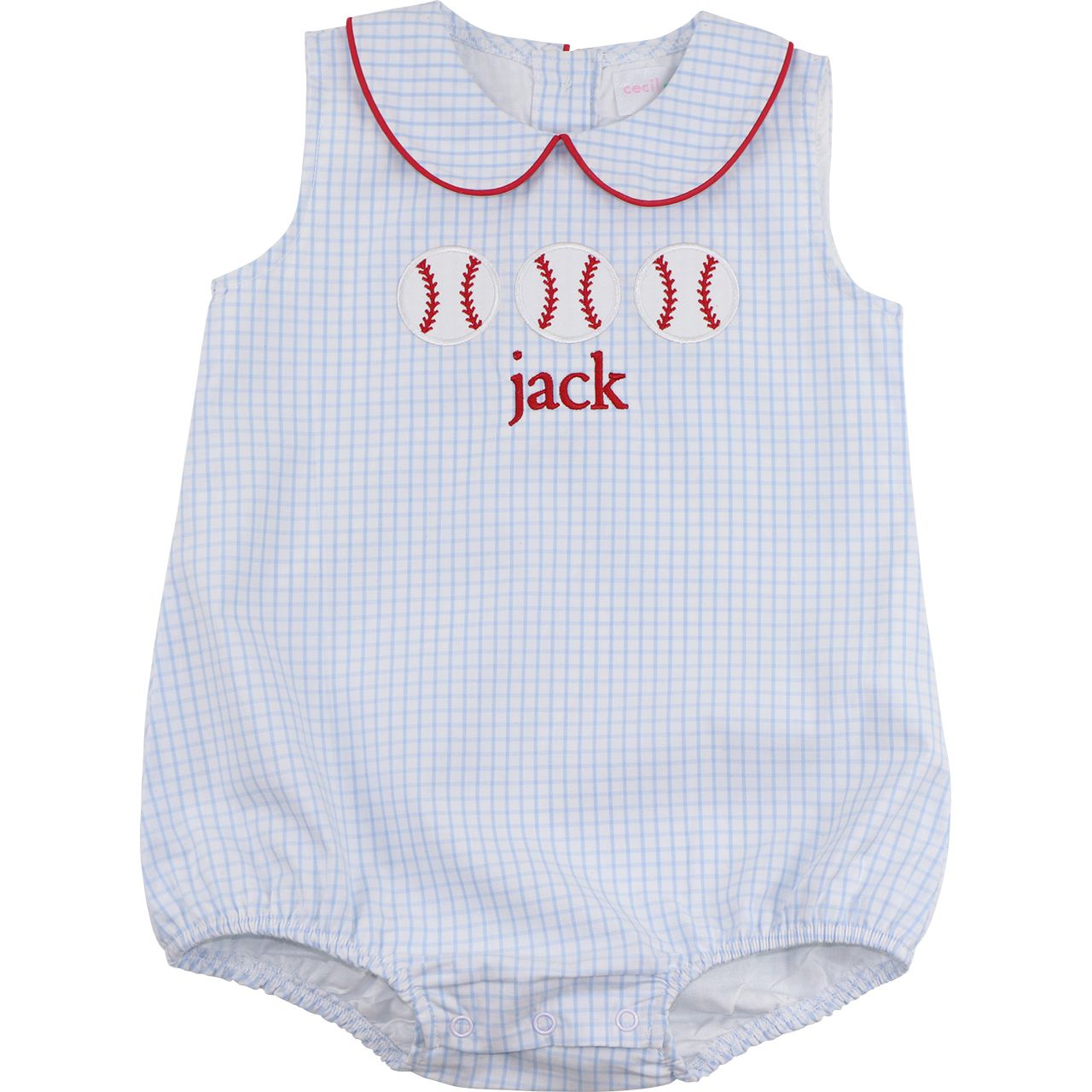 Blue And Red Windowpane Applique Baseball Bubble