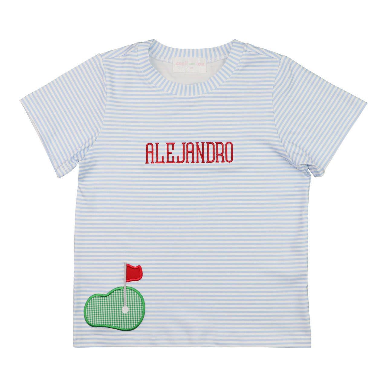 Blue Stripe Knit Applique Golf Shirt