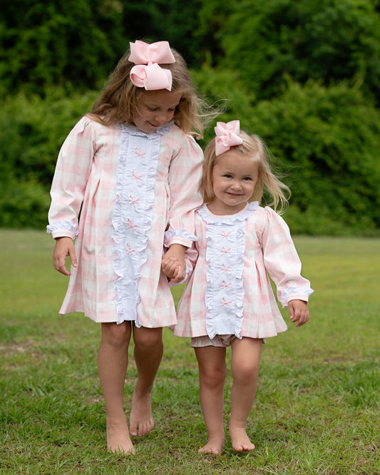 Pink Corduroy Check Embroidered Candy Cane Dress