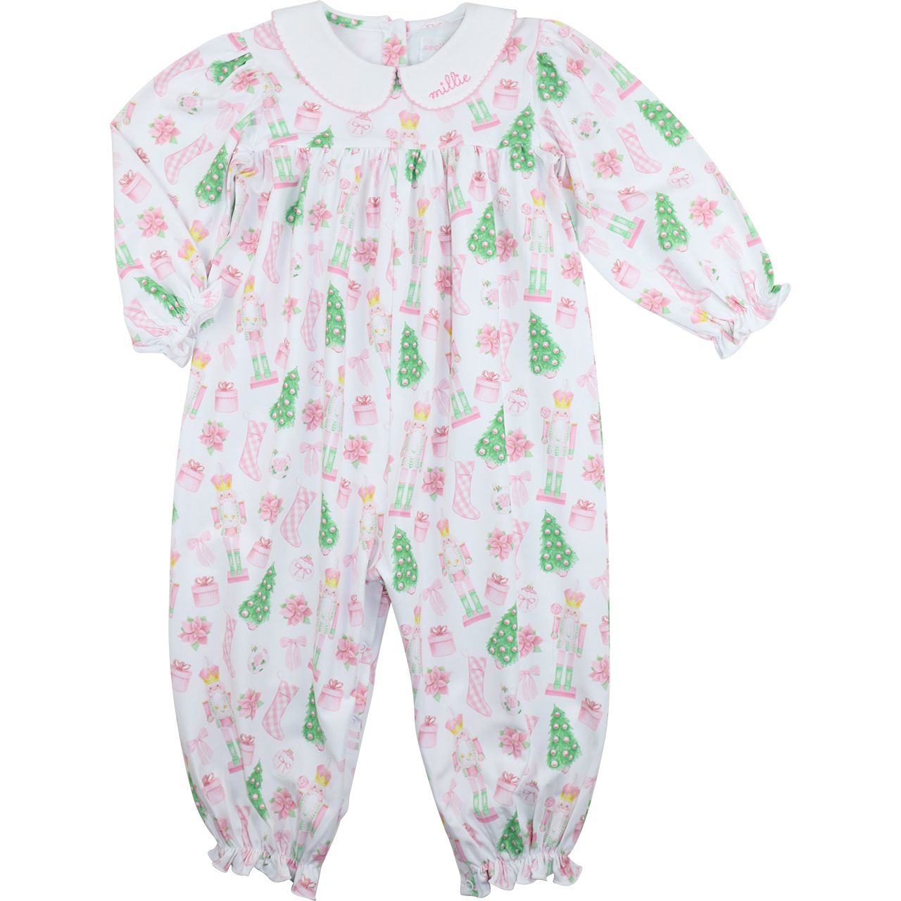 Pink And Green Holiday Print Knit Long Bubble