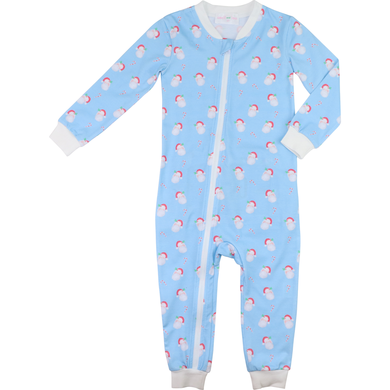 Blue Knit Santa And Candy Cane Zipper Pajamas