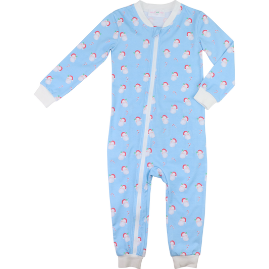Blue Knit Santa And Candy Cane Zipper Pajamas