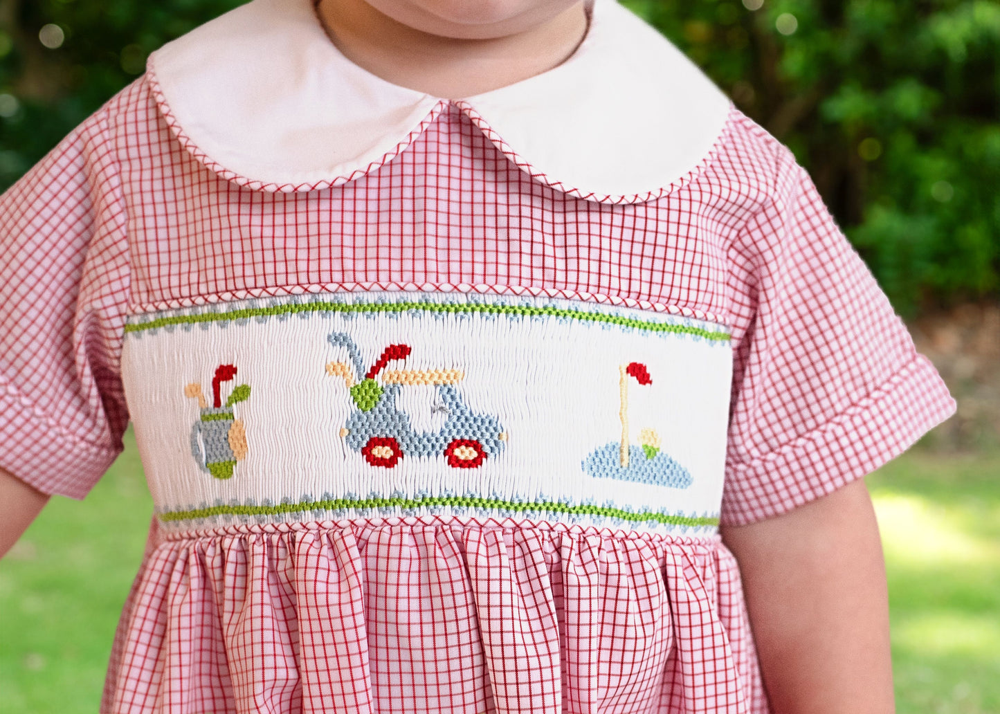 Red Gingham Smocked Golf Bubble