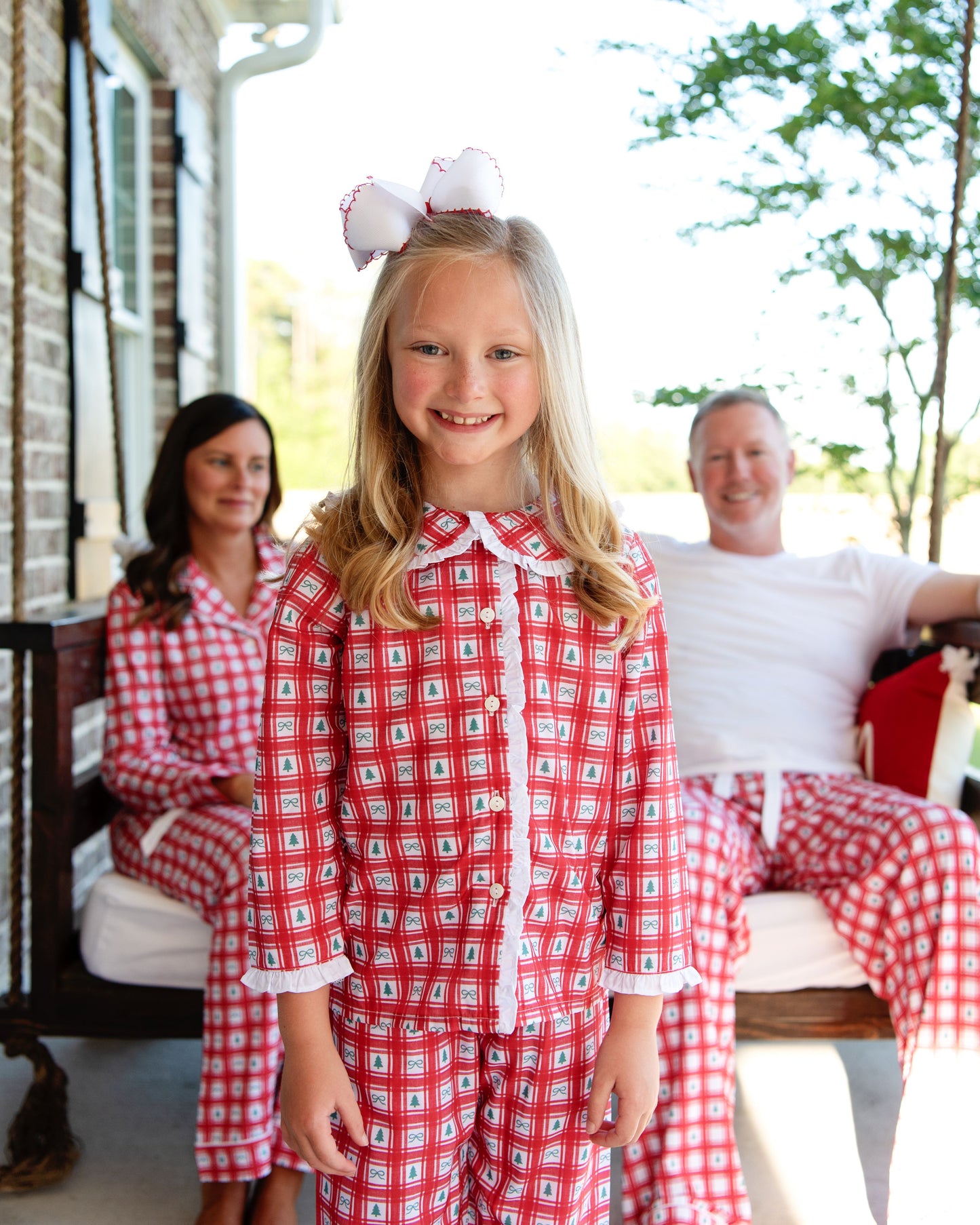 Red Check Christmas Tree Ruffle Pajamas