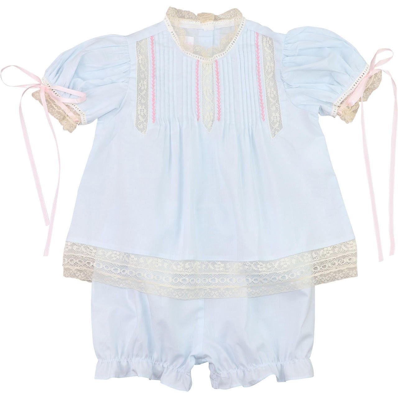 Blue And Pink Satin Heirloom Lace Bloomer Set - Cecil & Lou