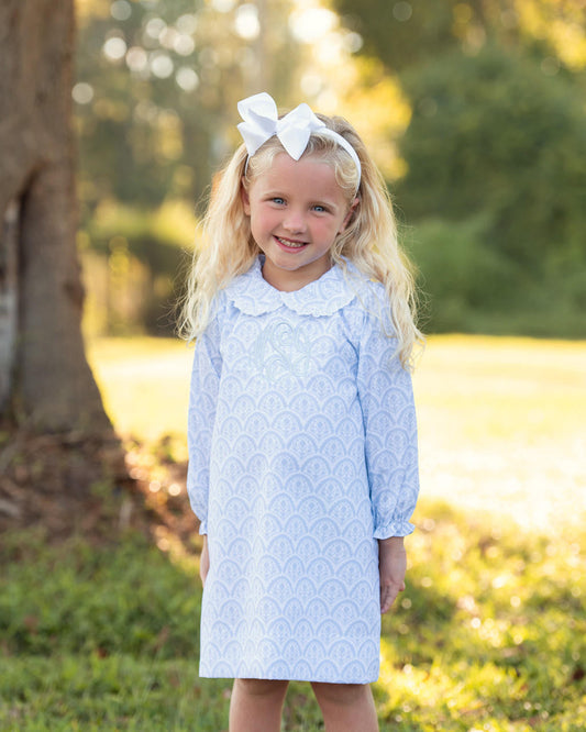 Blue And White Floral Eyelet Dress Monogram