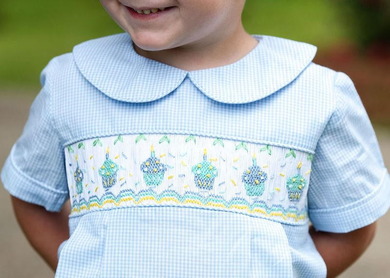 Blue Gingham Smocked Cupcake Bubble Smocked Threads