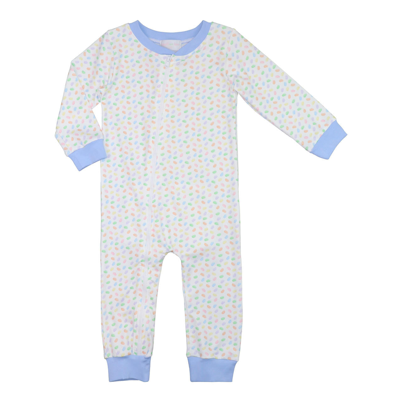 Blue Knit Jelly Bean Zipper Pajamas - Shipping Mid March Monogram