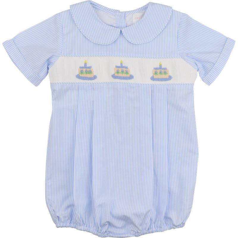 Blue Stripe Smocked Birthday Cake Bubble Smocked Threads