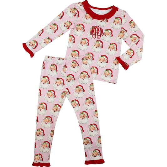 Pink Knit Vintage Santa Pajamas