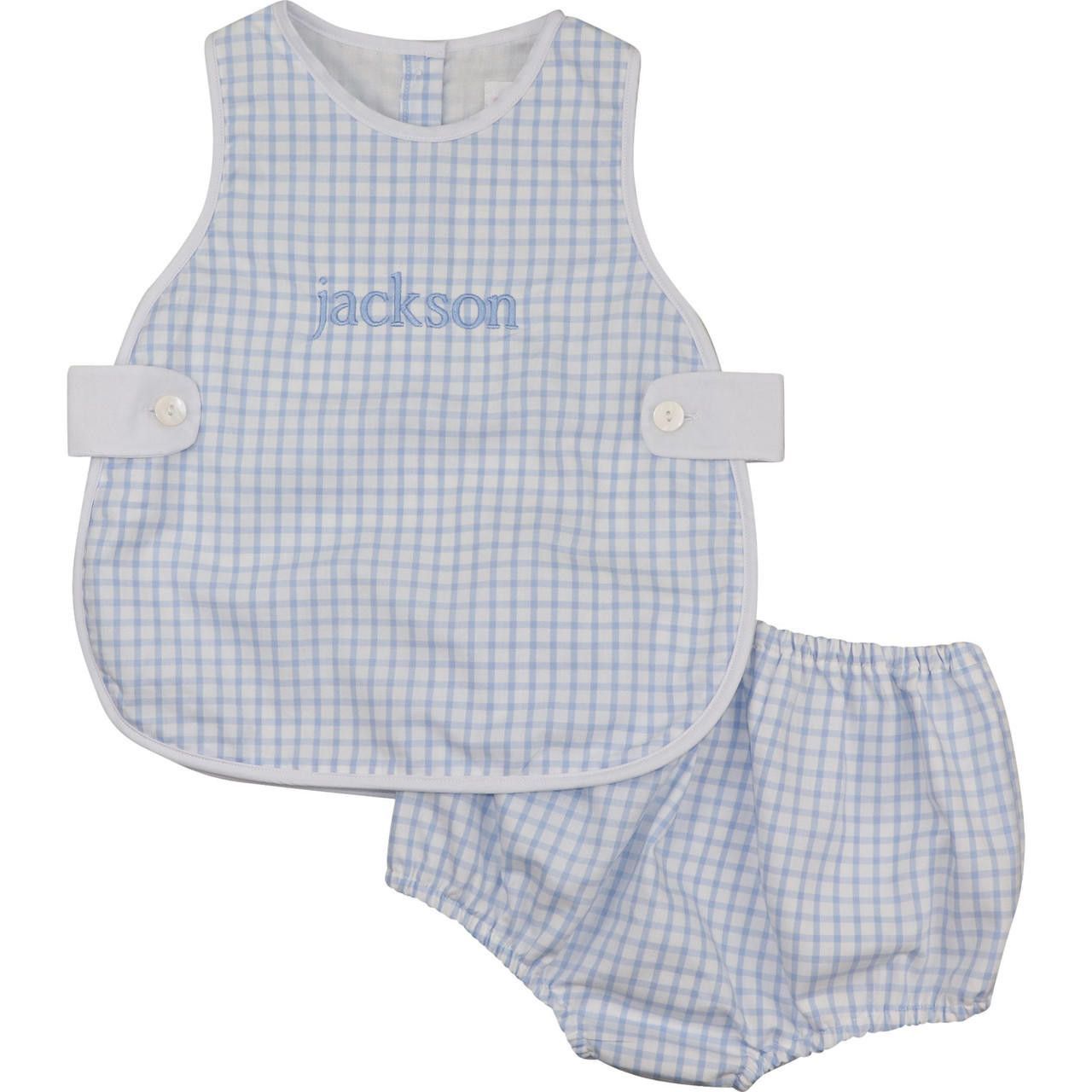 Blue Windowpane Tab Diaper Set