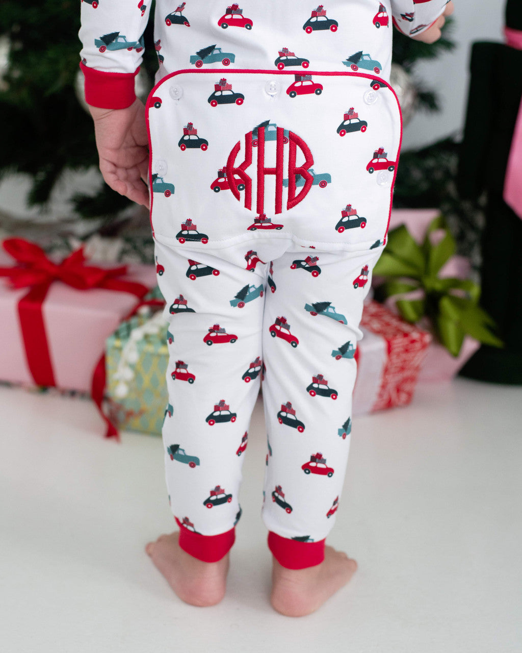 Red Knit Christmas Car Zipper Pajamas