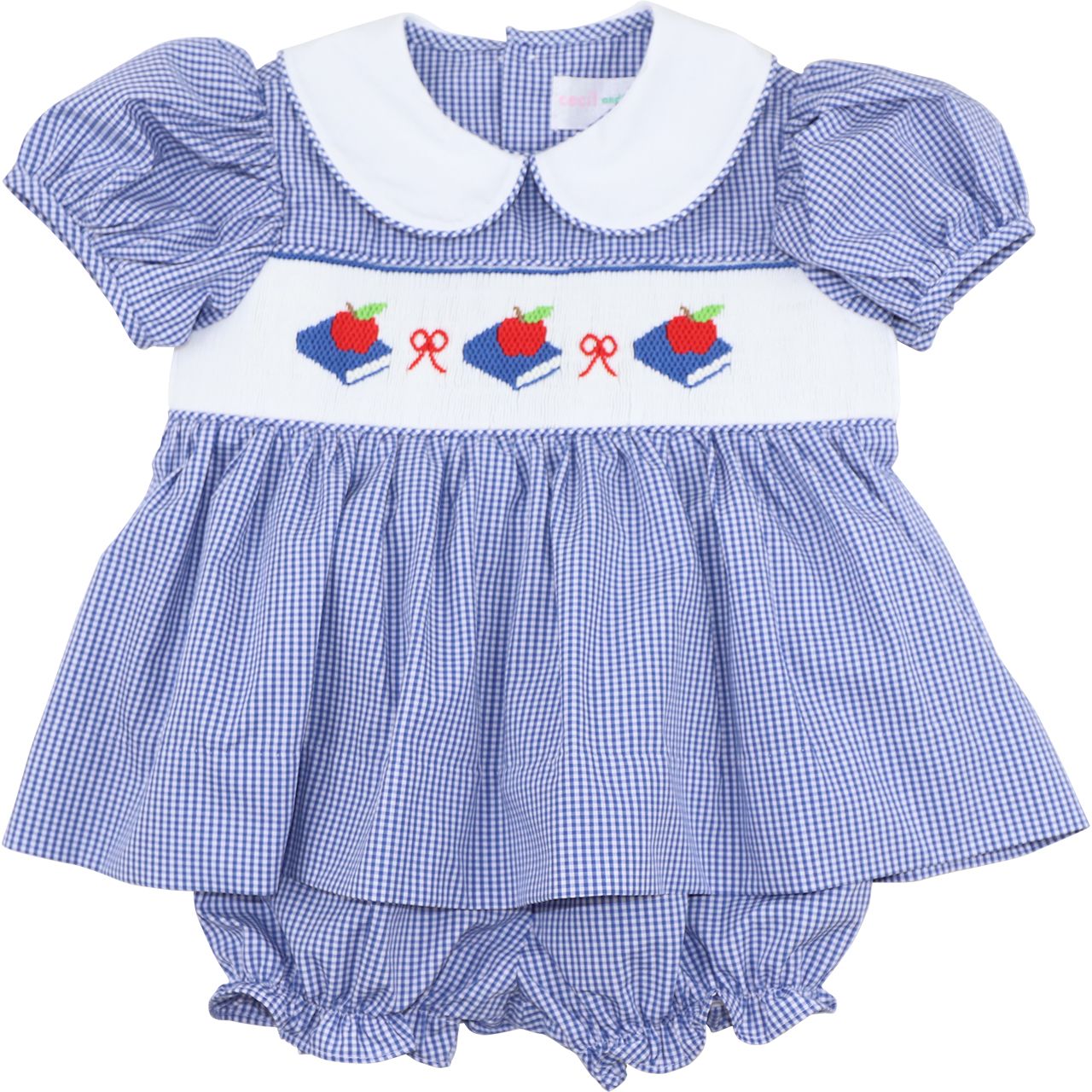 Navy Gingham Smocked Back To School Diaper Set