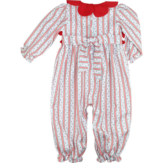 Red And Green Rosebud Smocked Petal Collar Long Bubble