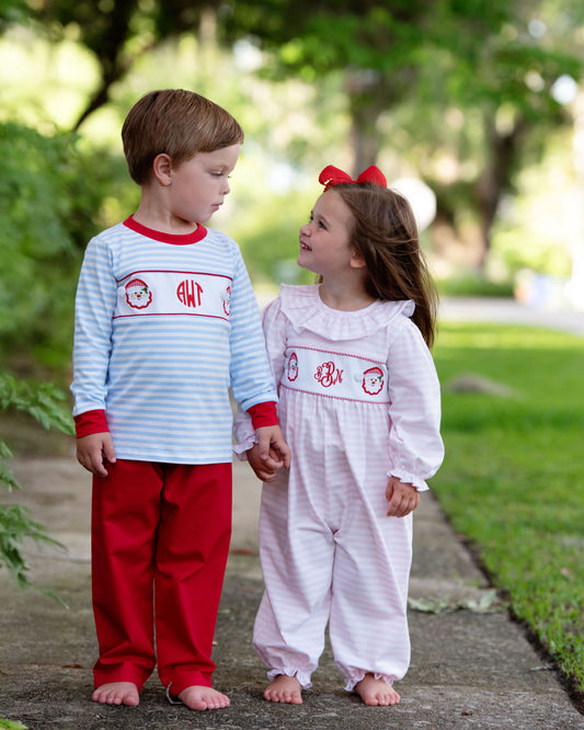 Blue Striped Applique Santa Pant Set