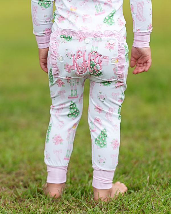 Pink Knit Gingham Holiday Print Zipper Pajamas