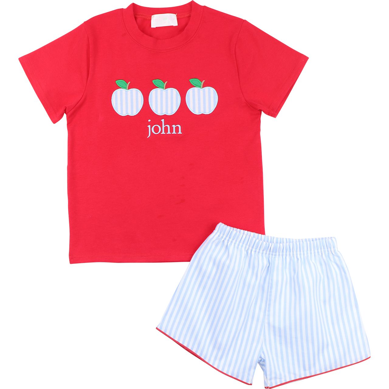 Blue And Red Striped Apple Short Set