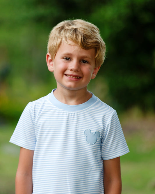 Blue Stripe Knit Mouse Ears Shirt