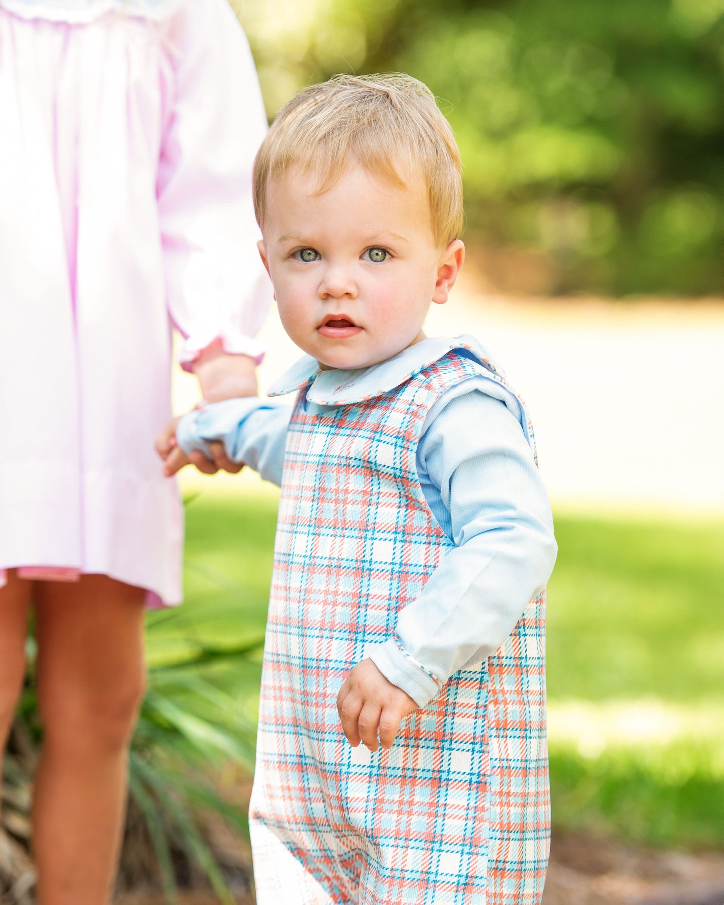Blue And Orange Corduroy Plaid Short Romper Set