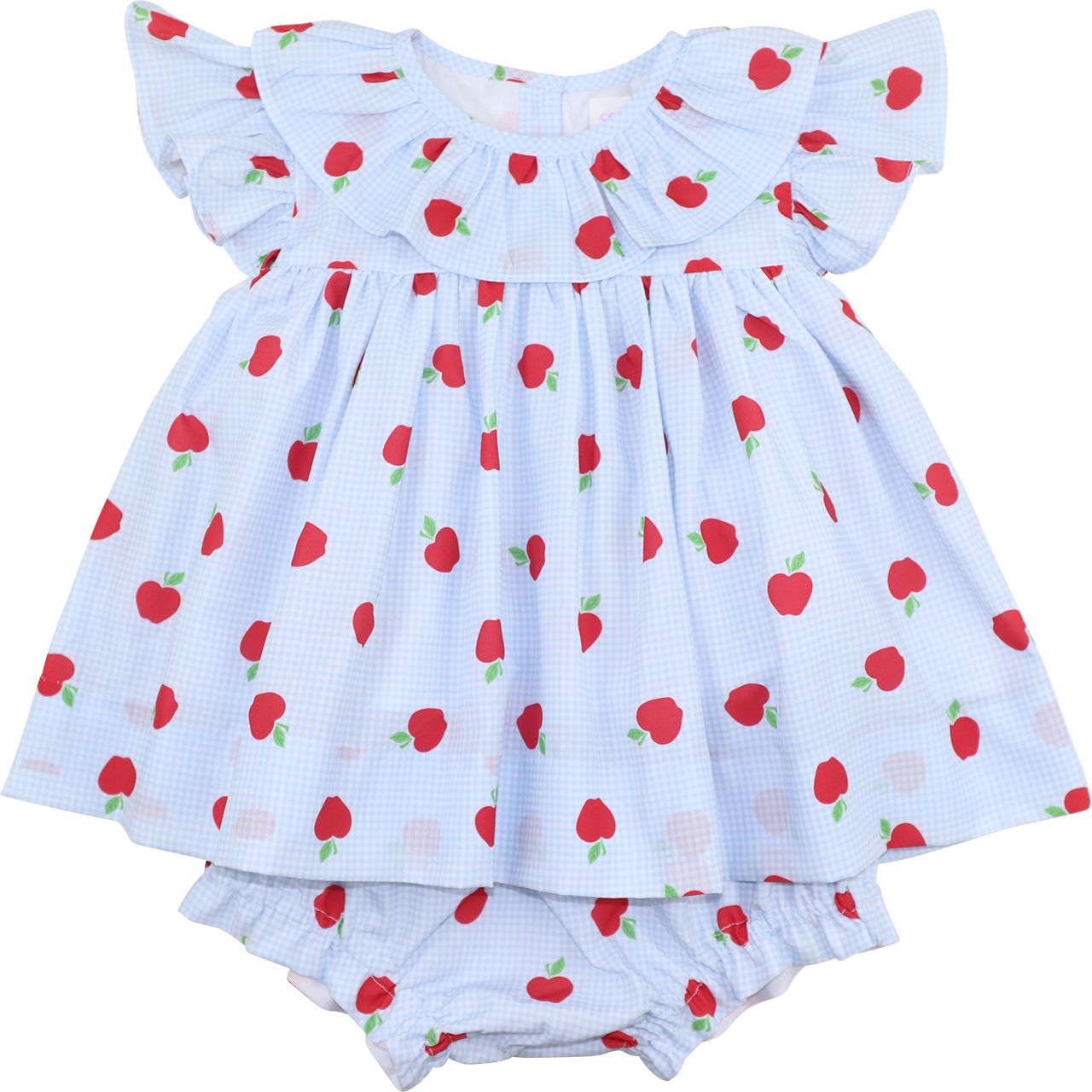 Blue Gingham Apple Print Diaper Set