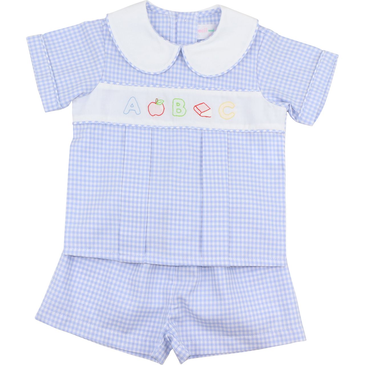 Blue Gingham Shadow Embroidered ABC Short Set