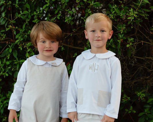 Khaki Gingham Long Romper Set