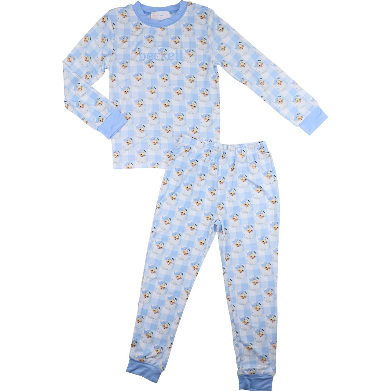 Blue Knit Bamboo Vintage Santa Pajamas