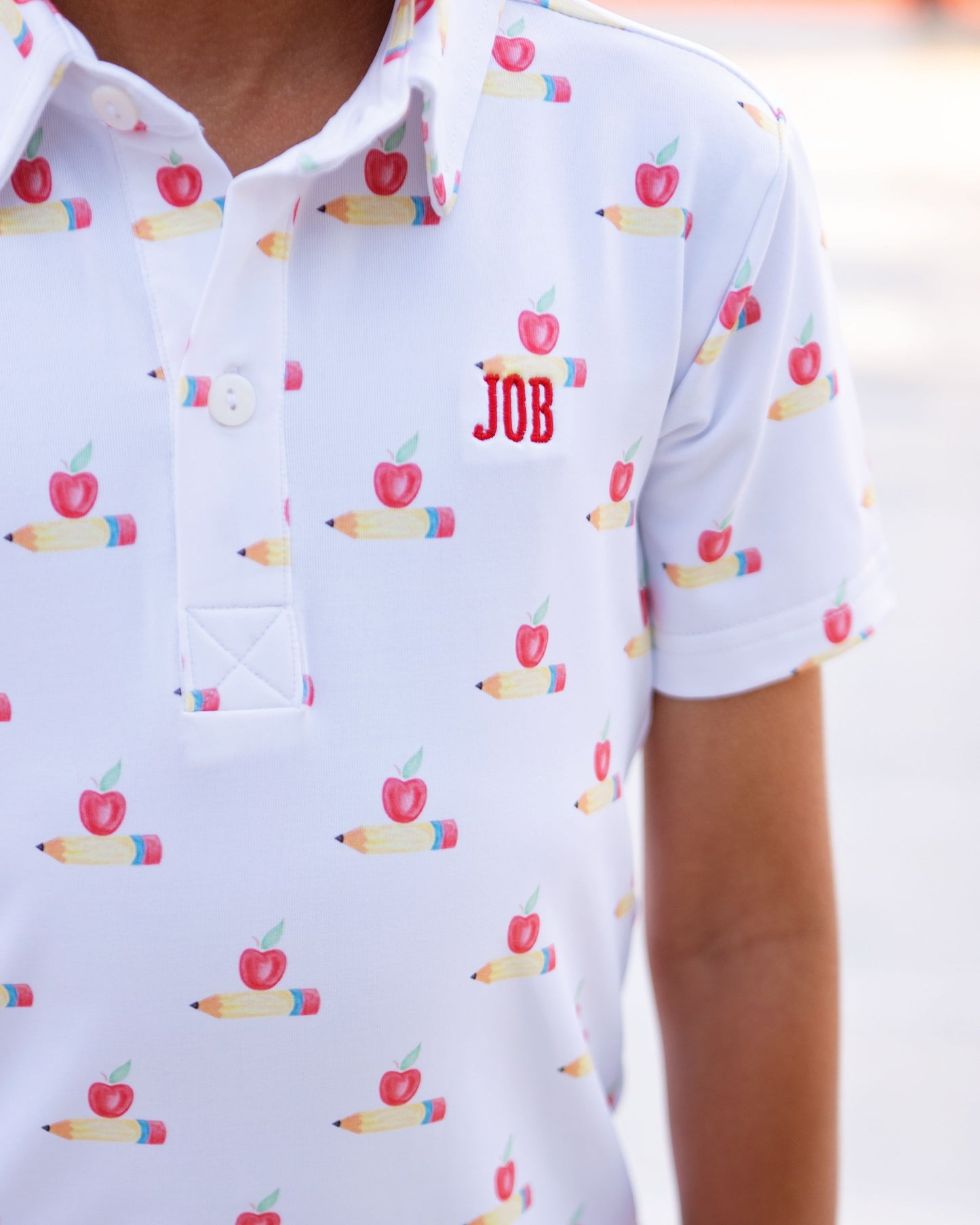 Red Apple And Pencil Polo Short Set