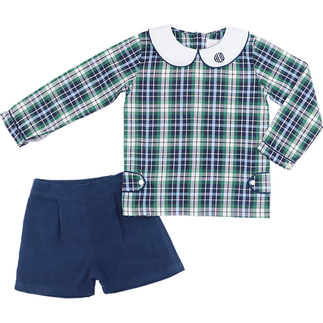 Green And Navy Plaid Short Set