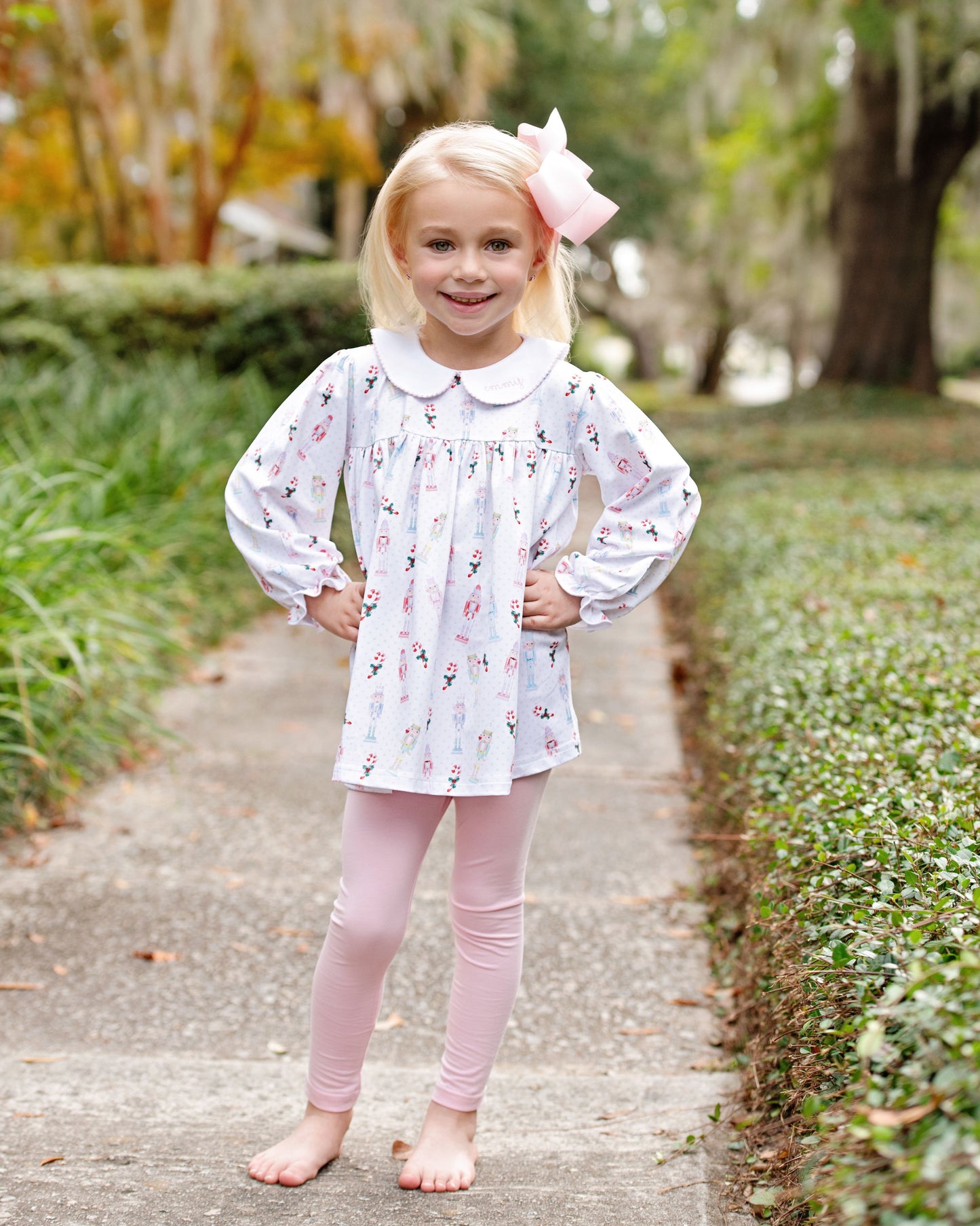 Pink Knit Nutcracker And Candy Cane Legging Set