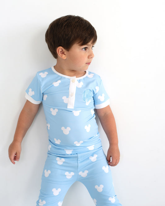 Blue And White Mouse Ears Knit Pajamas