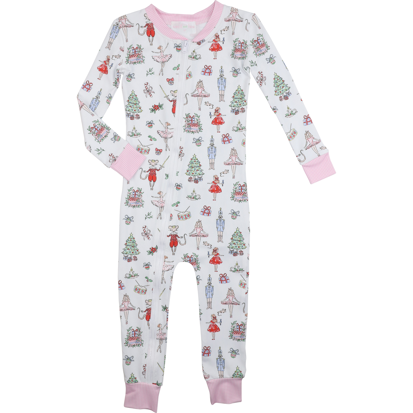 Ballerina Nutcracker Knit Holiday Print Zipper Pajamas