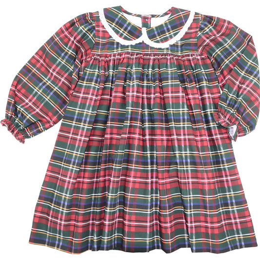 Green And Red Plaid Eyelet Dress