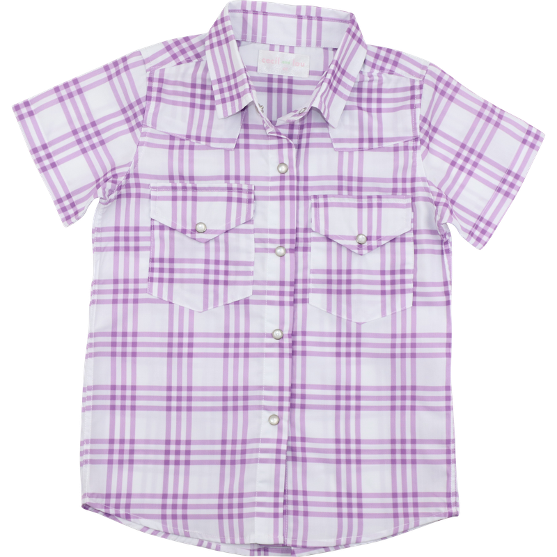 Lavender Plaid Pearl Snap Shirt