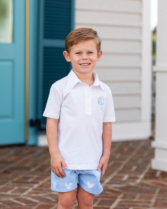 Blue And White Mouse Ears Polo Short Set