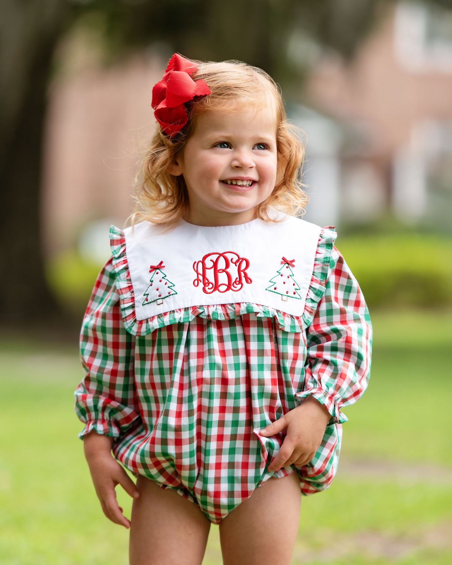 Red And Green Check Embroidered Christmas Tree Bubble