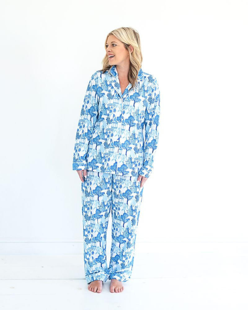 Ladies Blue Pagoda Knit Pajamas Cecil and Lou