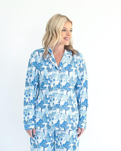 Ladies Blue Pagoda Knit Pajamas Cecil and Lou