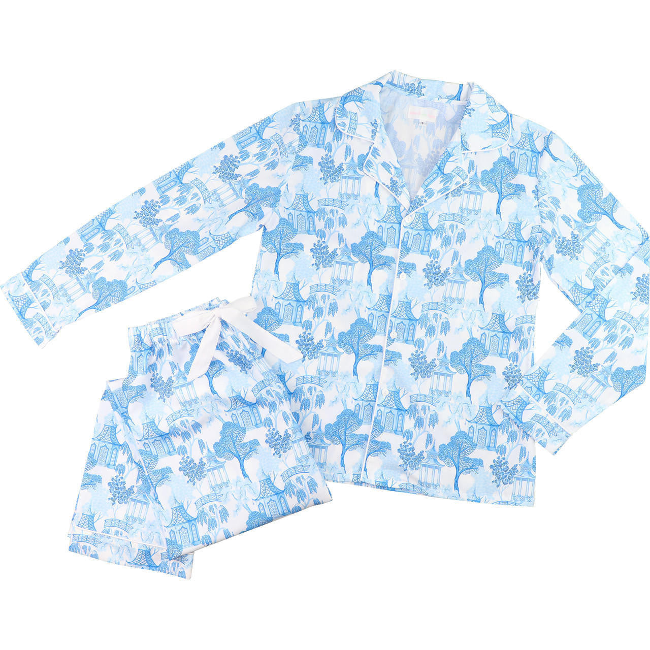 Ladies Blue Pagoda Knit Pajamas Cecil and Lou