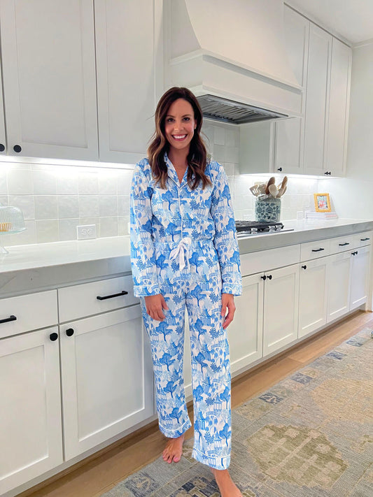 Ladies Blue Pagoda Knit Pajamas Cecil and Lou